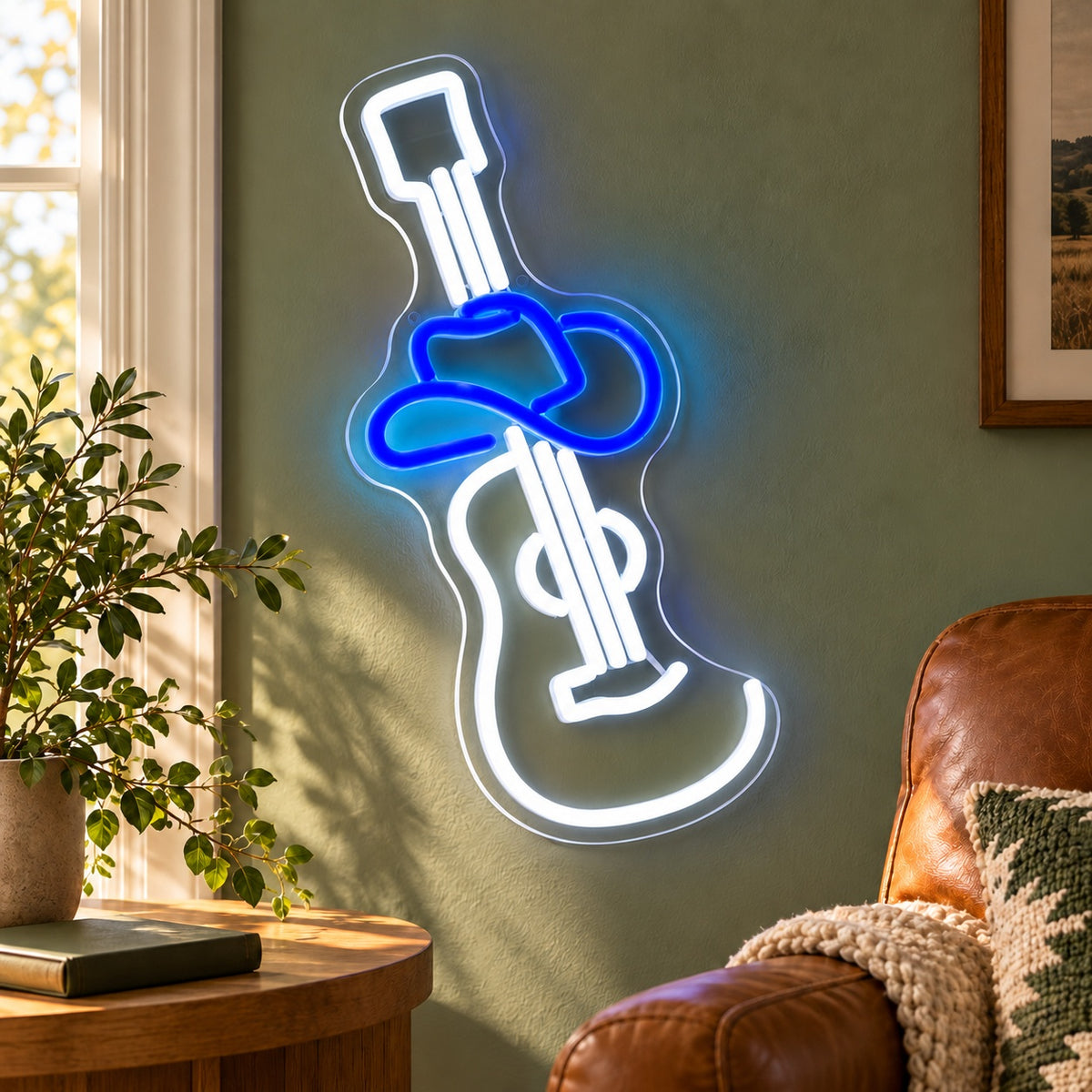 Guitar with Cowboy Hat LED Neon Sign - lifestyle view