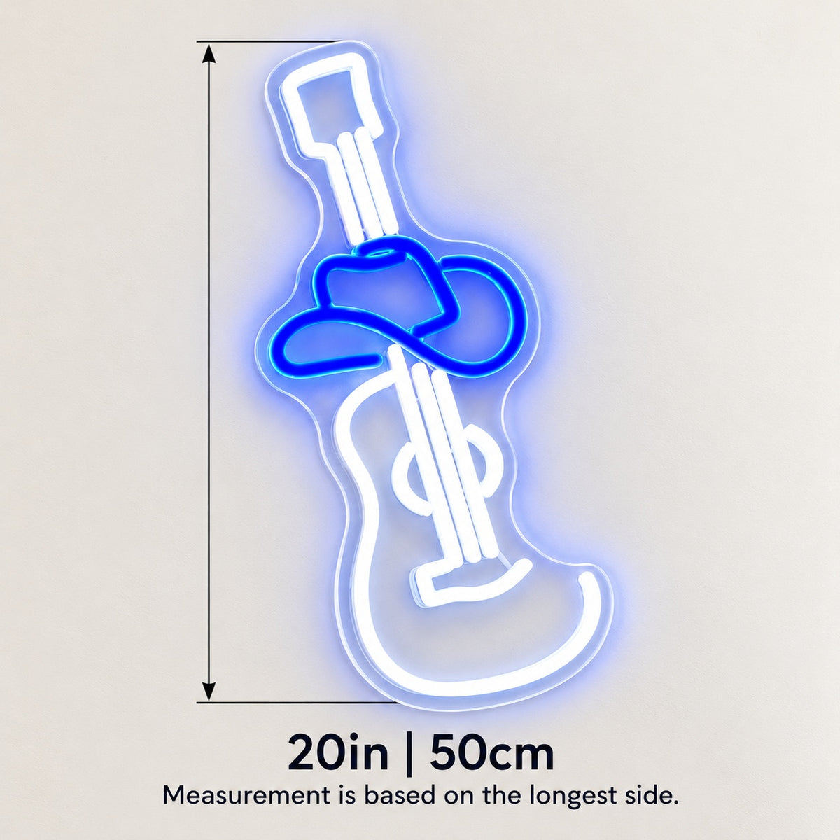 Guitar with Cowboy Hat LED Neon Sign - size guide