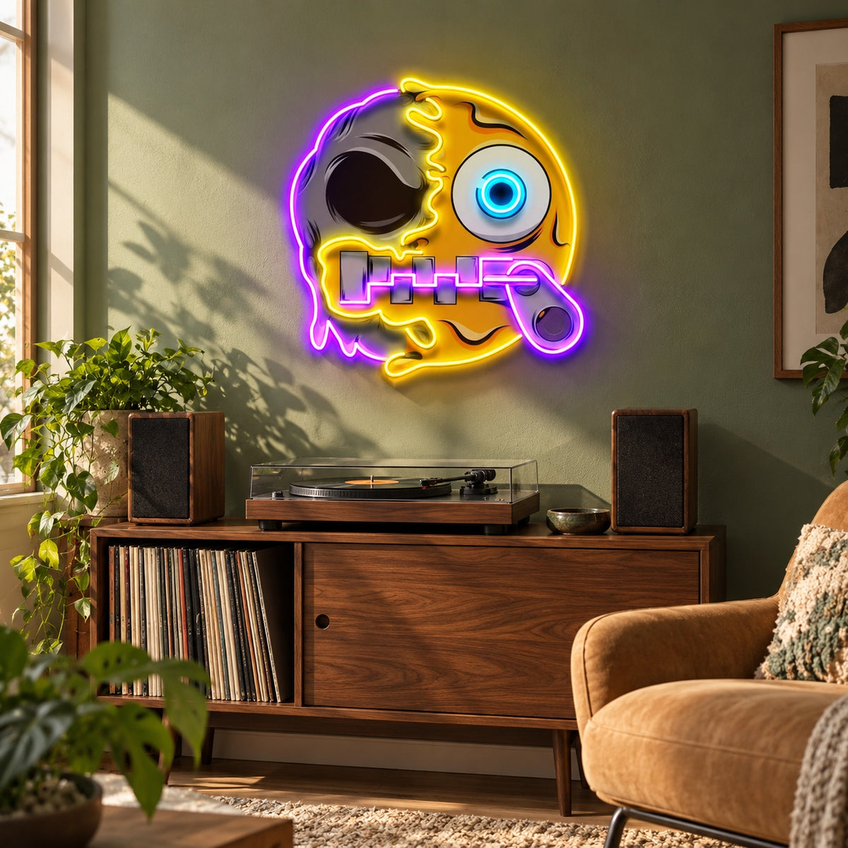 Half Skull Zipper Face LED Neon Sign - lifestyle view