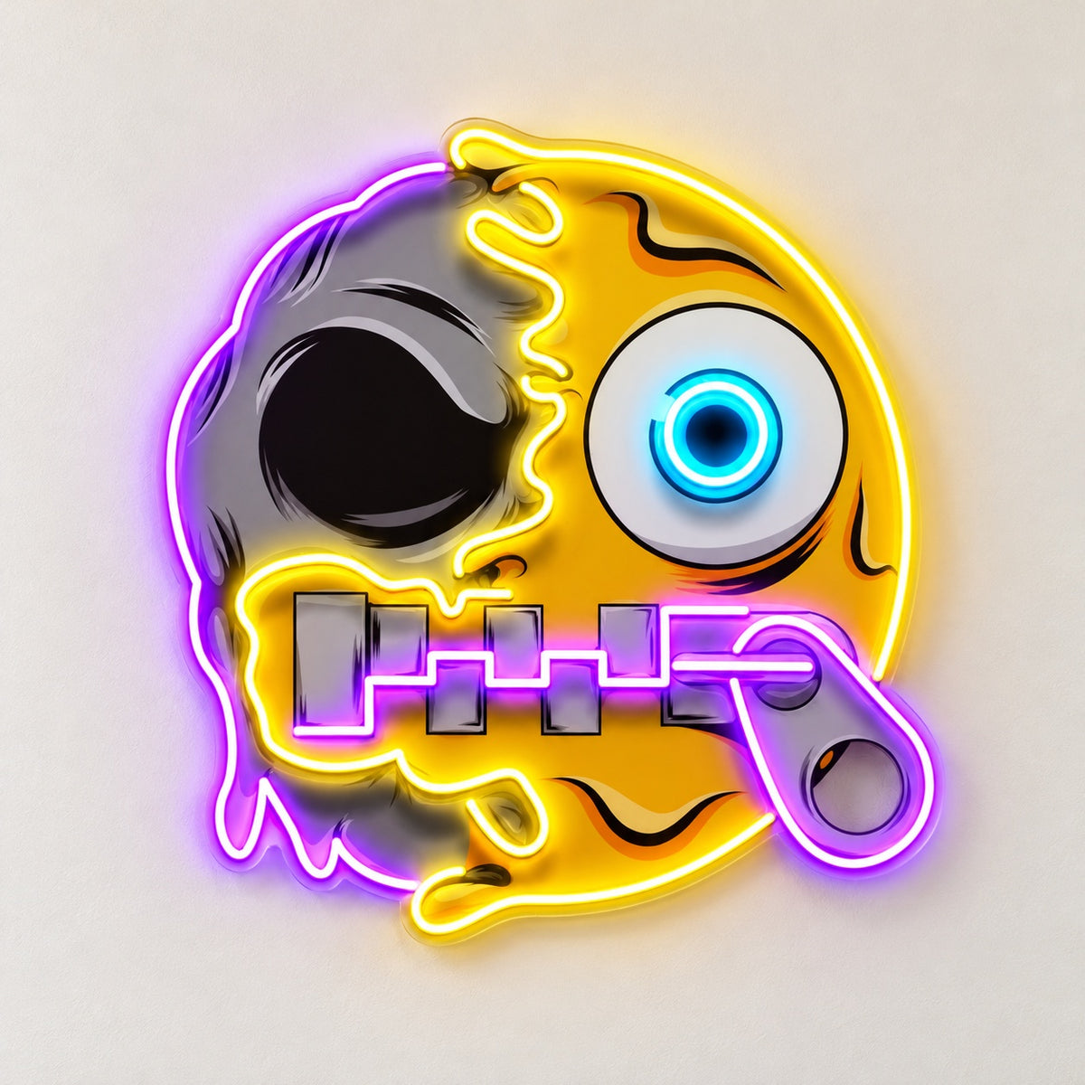 Half Skull Zipper Face LED Neon Sign - natural light view