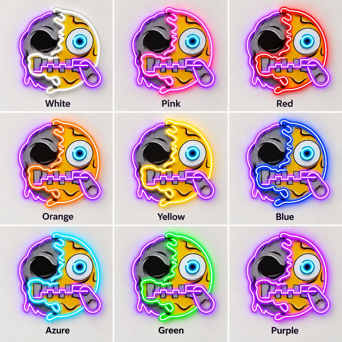 Half Skull Zipper Face LED Neon Sign - nine-color grid