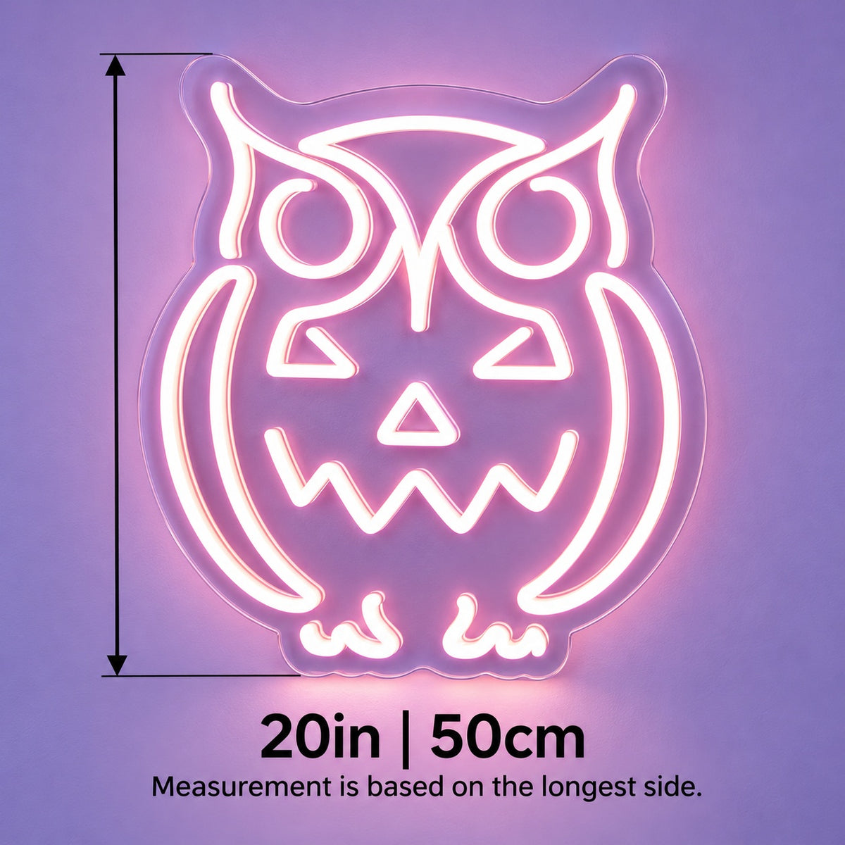 Halloween Owl Pumpkin LED Neon Sign - size guide