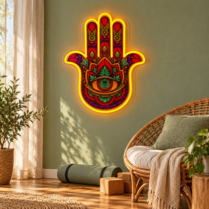 Hamsa Floral Eye LED Neon Sign - lifestyle view