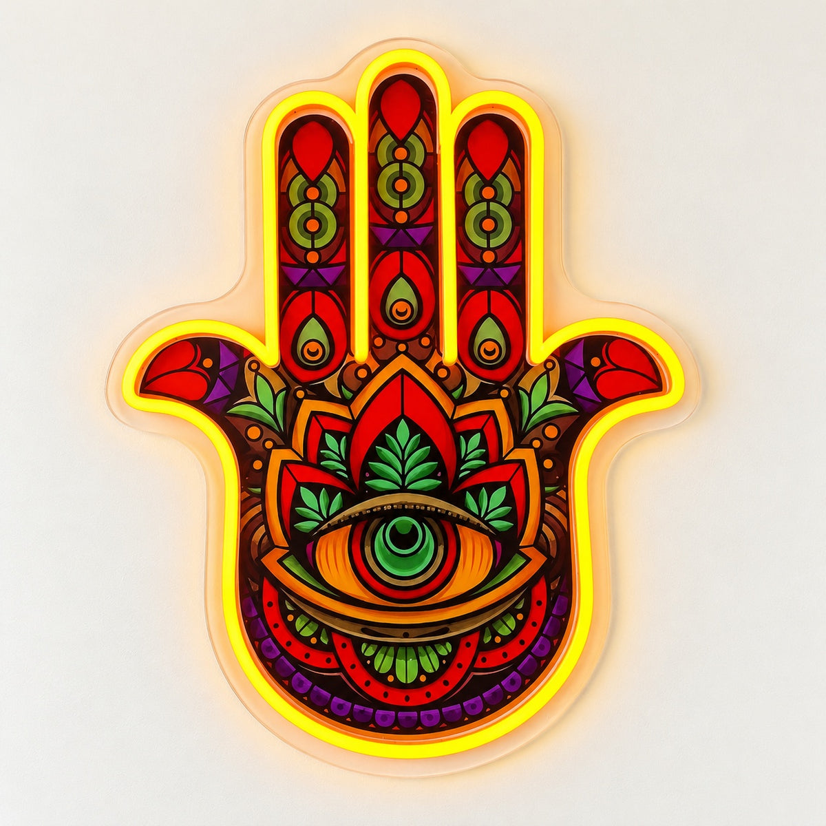 Hamsa Floral Eye LED Neon Sign - natural light view