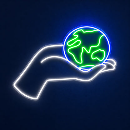 Hand Holding Earth LED Neon Sign - product hero