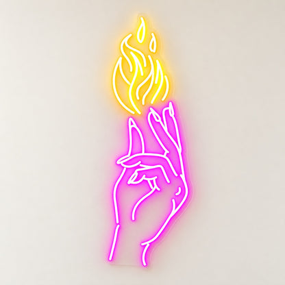 Hand Holding Flame LED Neon Sign - natural light view