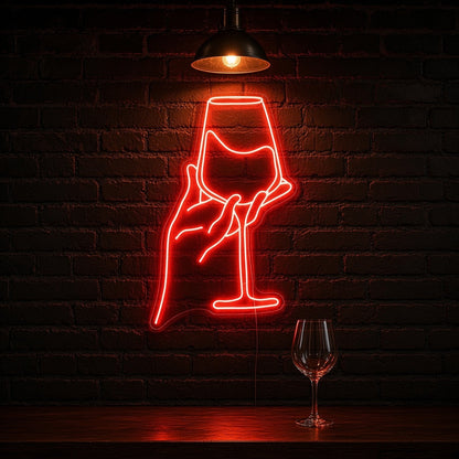 Hand Holding Wine Glass Line Art for Wine Bar Kitchen Decor LED Neon Sign - advertising view