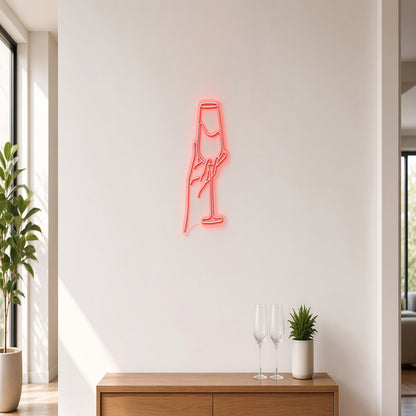 Hand Holding Wine Glass Line Art for Wine Bar Kitchen Decor LED Neon Sign - lifestyle view