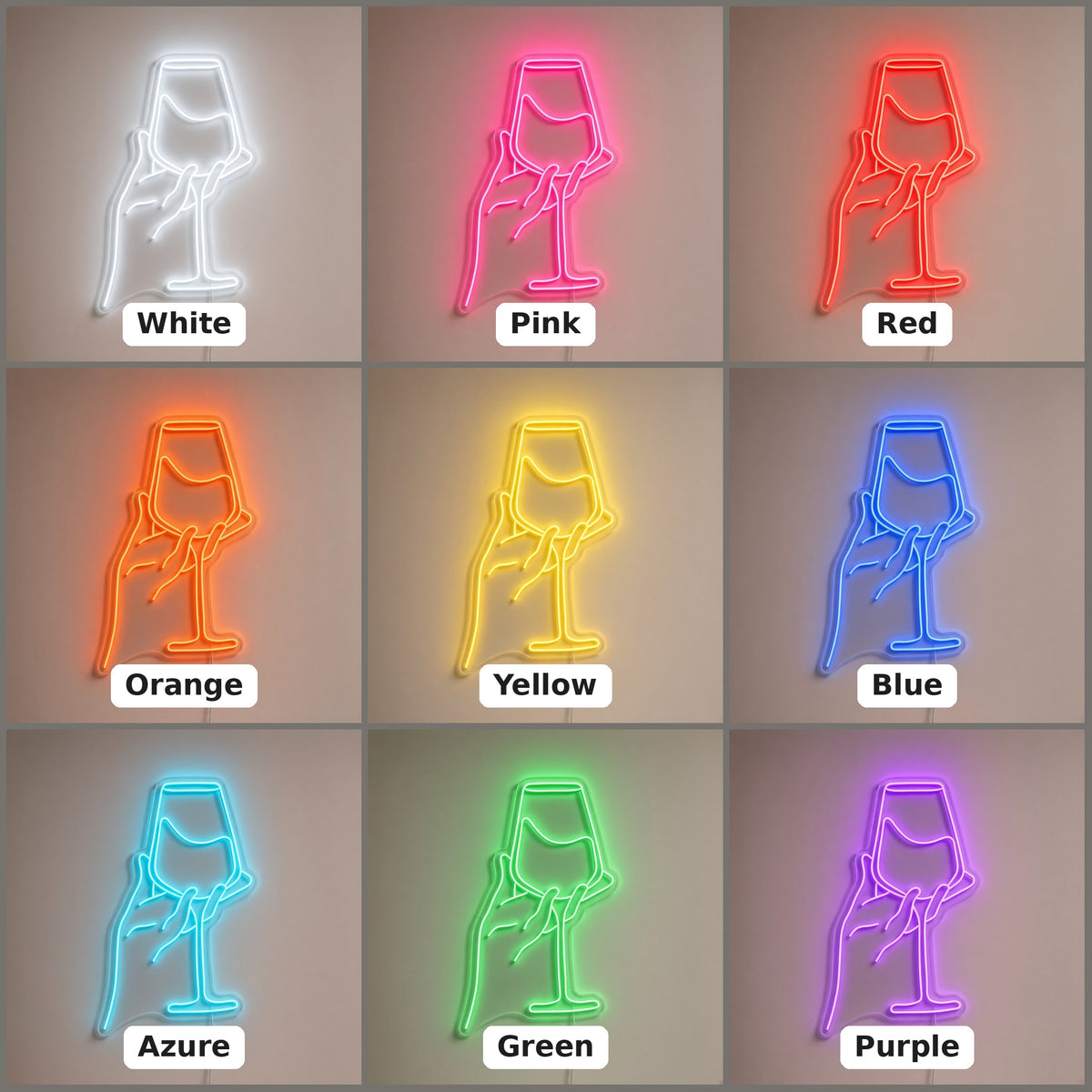 Hand Holding Wine Glass Line Art for Wine Bar Kitchen Decor LED Neon Sign - nine-color grid