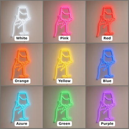 Hand Holding Wine Glass Line Art for Wine Bar Kitchen Decor LED Neon Sign - nine-color grid