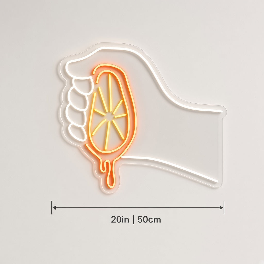 Hand Squeezing Citrus LED Neon Sign - size guide