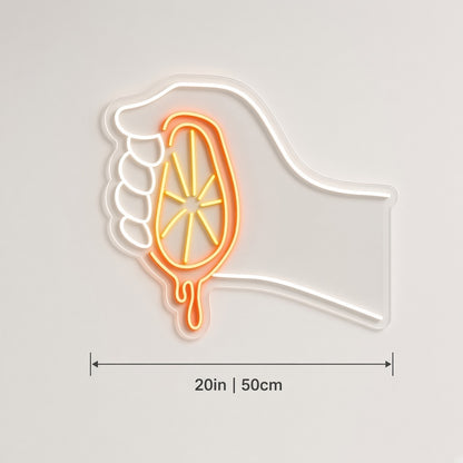Hand Squeezing Citrus LED Neon Sign - size guide