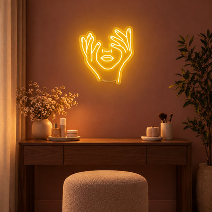 Hands Framing Face LED Neon Sign - advertising view