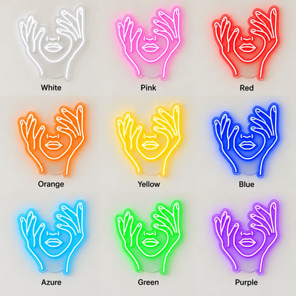 Hands Framing Face LED Neon Sign - nine-color grid