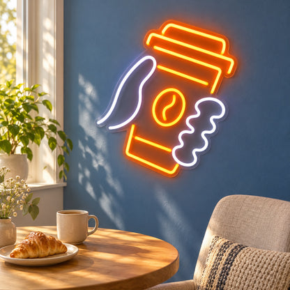 Hands Holding Coffee Cup LED Neon Sign - lifestyle view