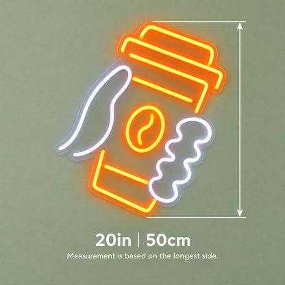 Hands Holding Coffee Cup LED Neon Sign - size guide