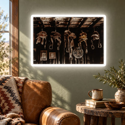 Hanging Western Saddles LED Neon Sign - lifestyle view
