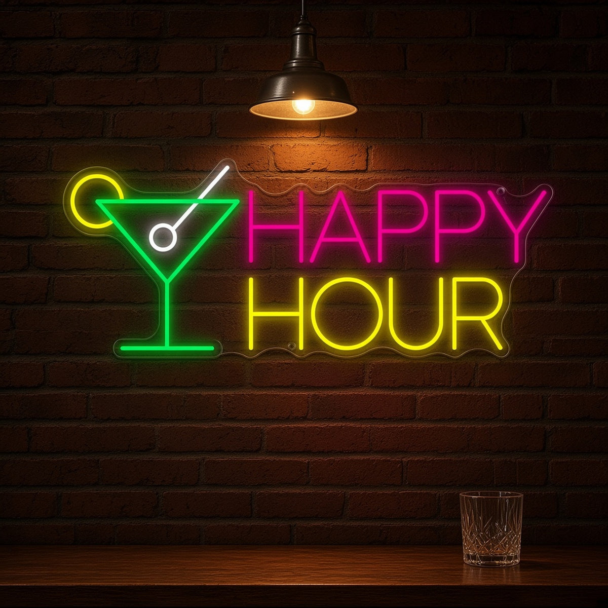 Happy Hour Martini Glass HAPPY HOUR Light for Home Bar LED Neon Sign - advertising view