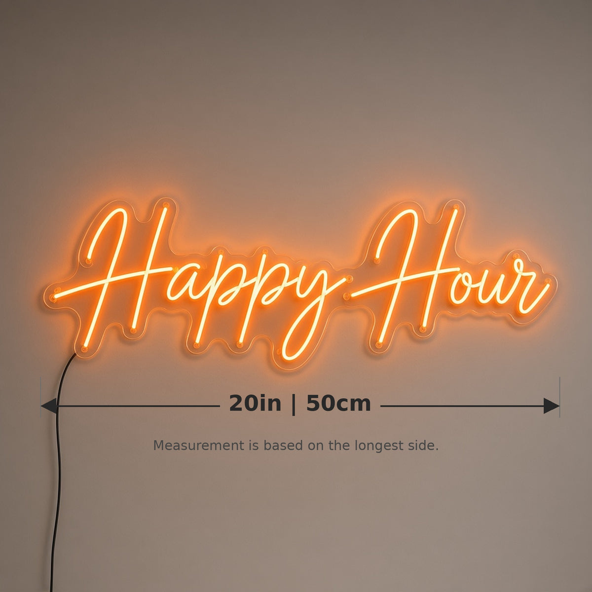 Happy Hour Light for Bar Pub Lounge Wall LED Neon Sign - size guide