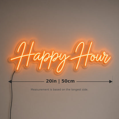 Happy Hour Light for Bar Pub Lounge Wall LED Neon Sign - size guide