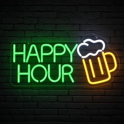 Happy Hour Beer Bar Decor LED Neon Sign - product hero