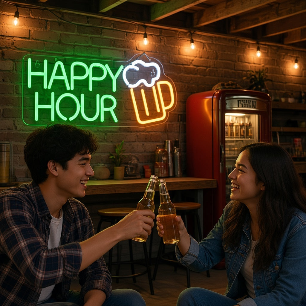 Happy Hour Beer Bar Decor LED Neon Sign - lifestyle view