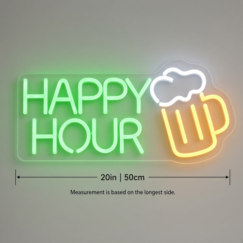 Happy Hour Beer Bar Decor LED Neon Sign - size guide