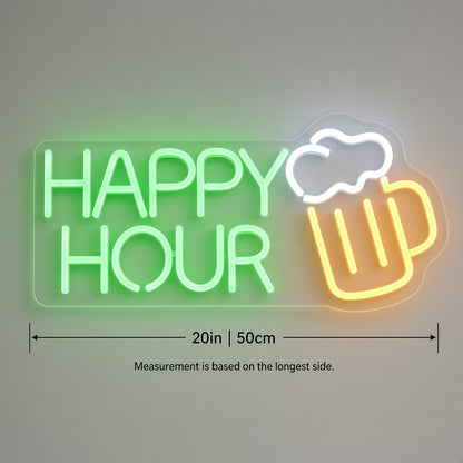 Happy Hour Beer Bar Decor LED Neon Sign - size guide