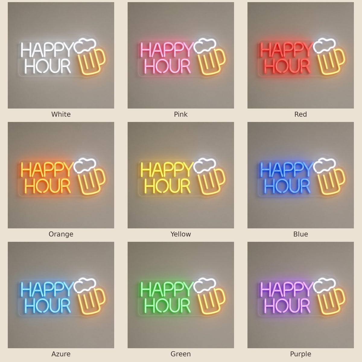 Happy Hour Beer Bar Decor LED Neon Sign - nine-color grid