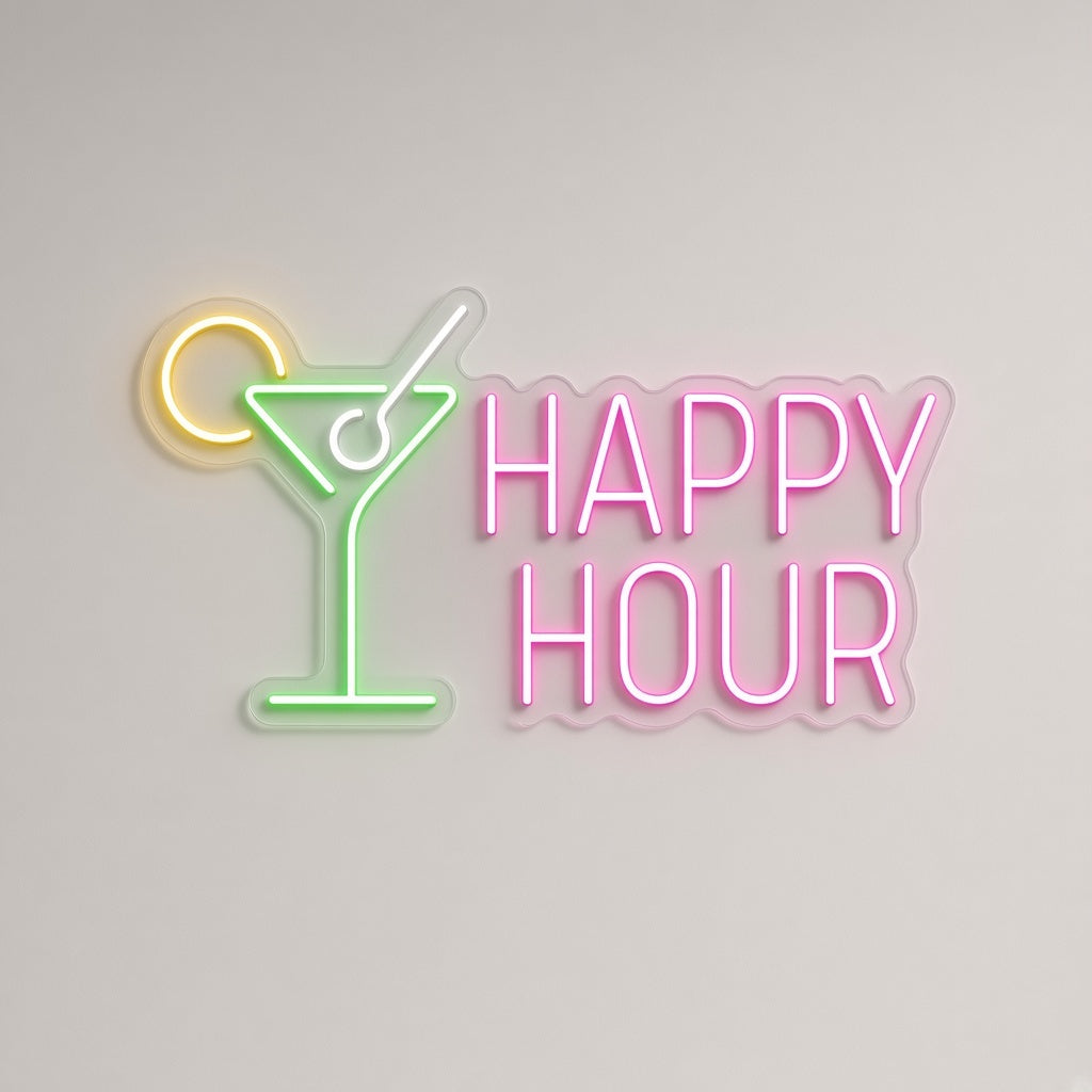 Happy Hour Cocktail Bar Decor LED Neon Sign - natural light view