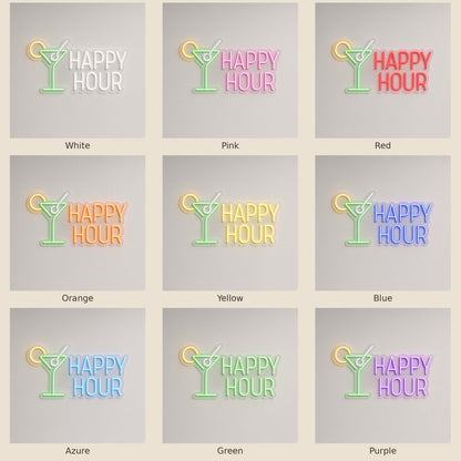 Happy Hour Cocktail Bar Decor LED Neon Sign - nine-color grid