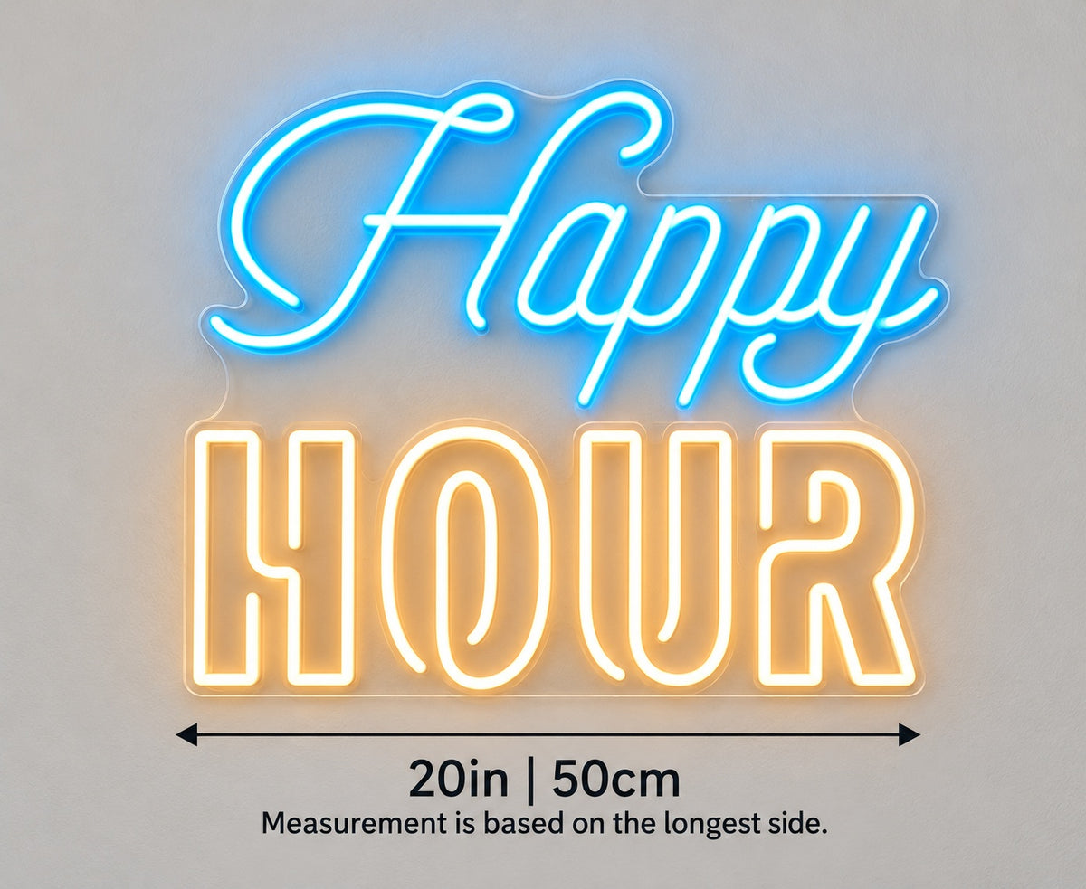 Happy Hour LED Neon Sign - size guide