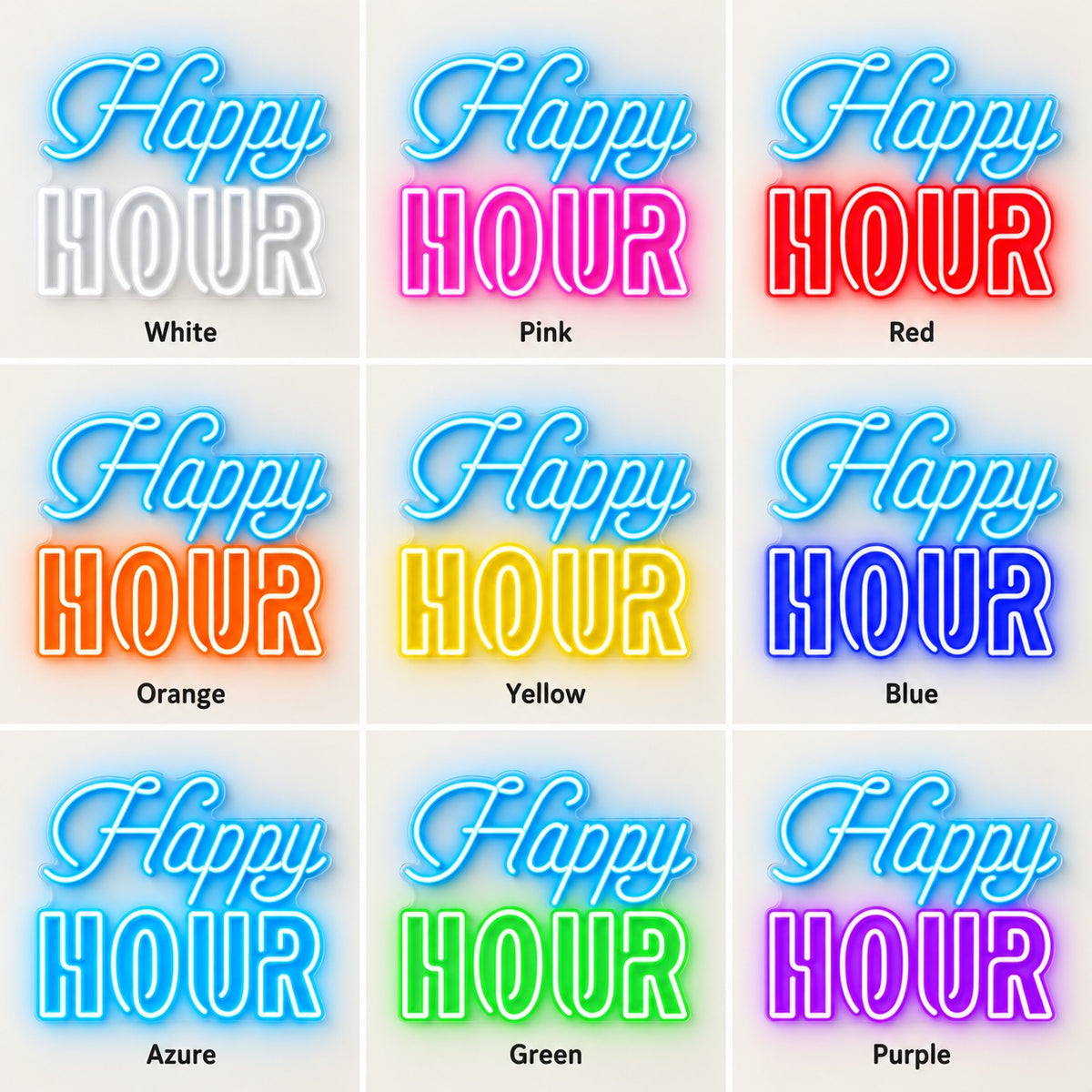 Happy Hour LED Neon Sign - nine-color grid