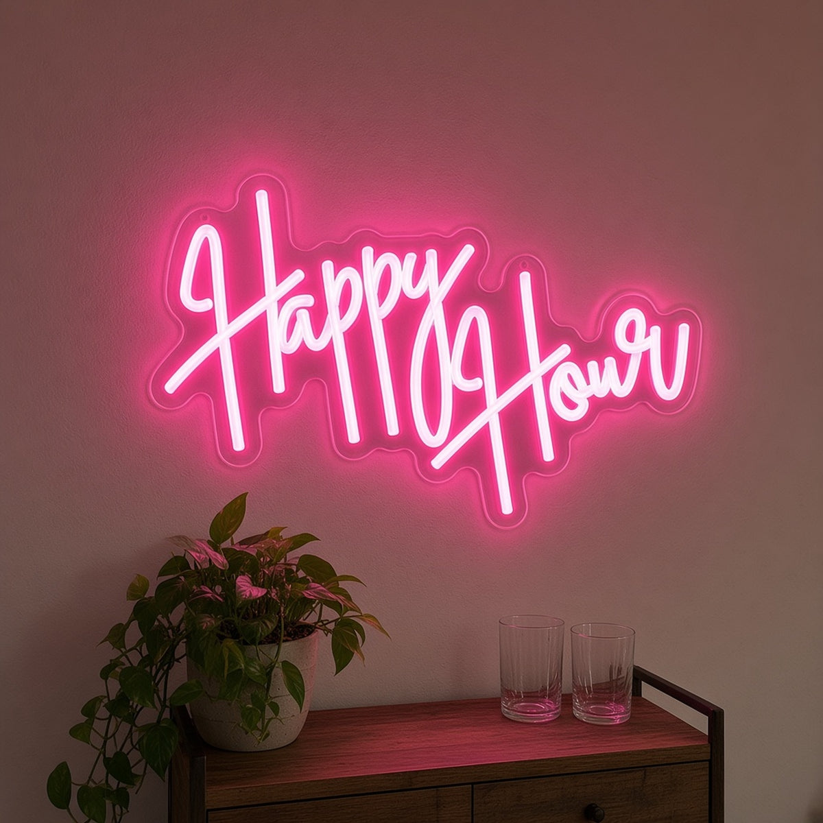 Happy Hour Hot with Dimmer for Home Bar Wall LED Neon Sign - lifestyle view