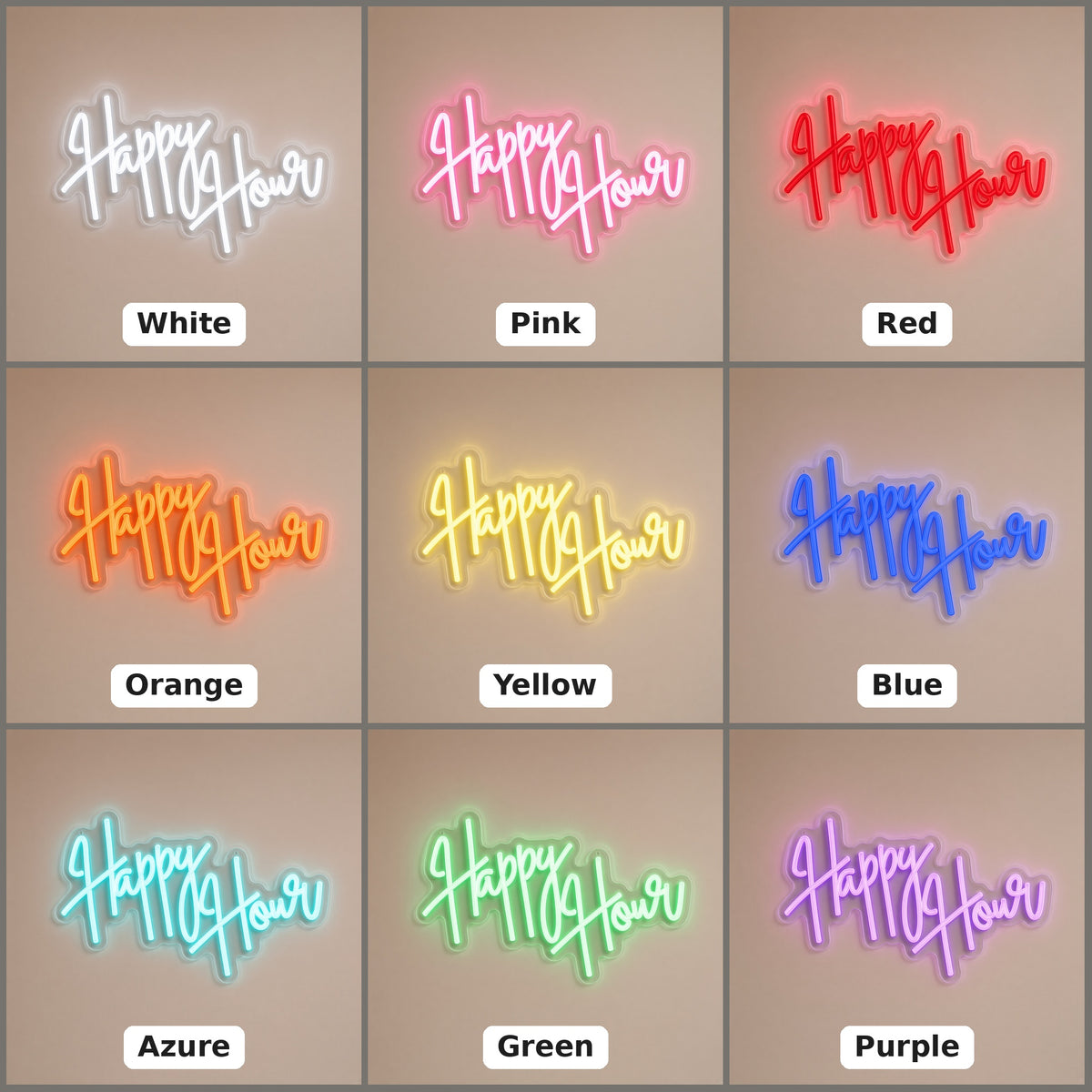 Happy Hour Hot with Dimmer for Home Bar Wall LED Neon Sign - nine-color grid