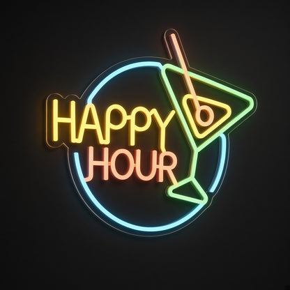Happy Hour Martini Circle Multicolor for Restaurant Bar LED Neon Sign - product hero