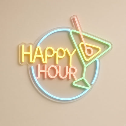 Happy Hour Martini Circle Multicolor for Restaurant Bar LED Neon Sign - natural light view