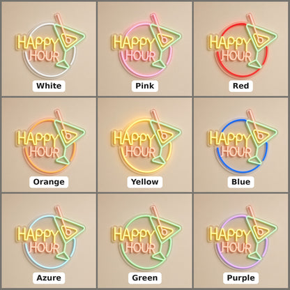 Happy Hour Martini Circle Multicolor for Restaurant Bar LED Neon Sign - nine-color grid
