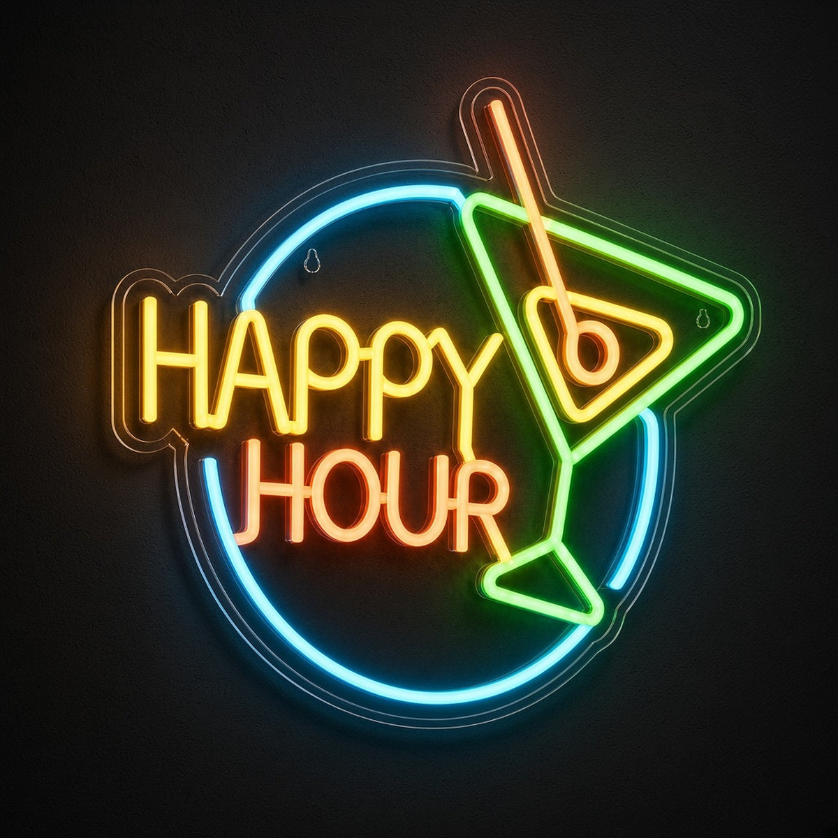 Happy Hour Martini Glass Circle for Cocktail Lounge Wall LED Neon Sign - product hero