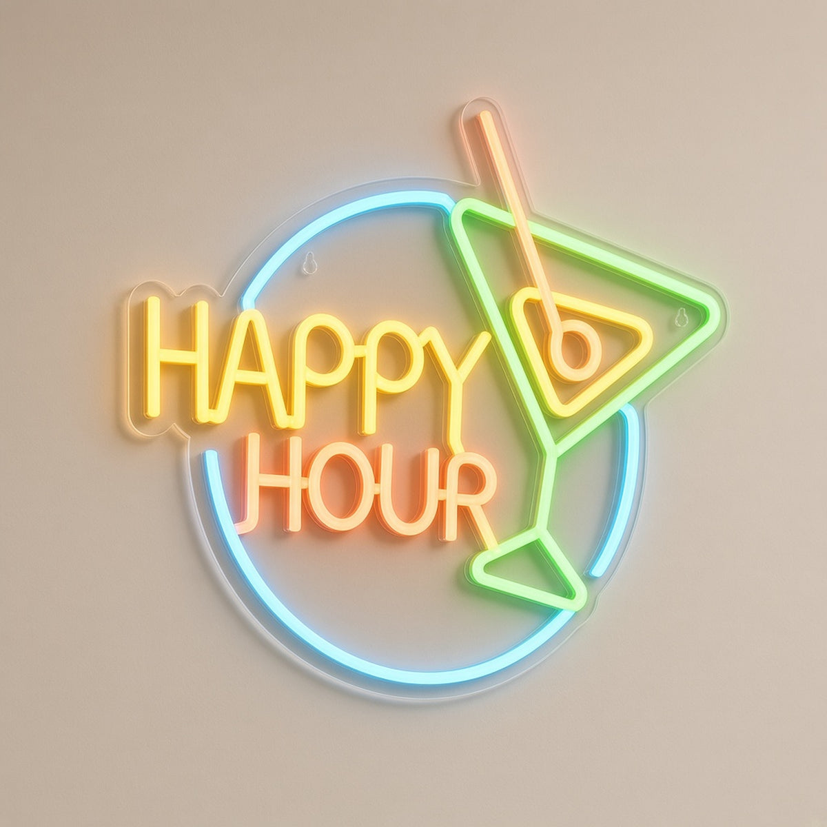 Happy Hour Martini Glass Circle for Cocktail Lounge Wall LED Neon Sign - natural light view