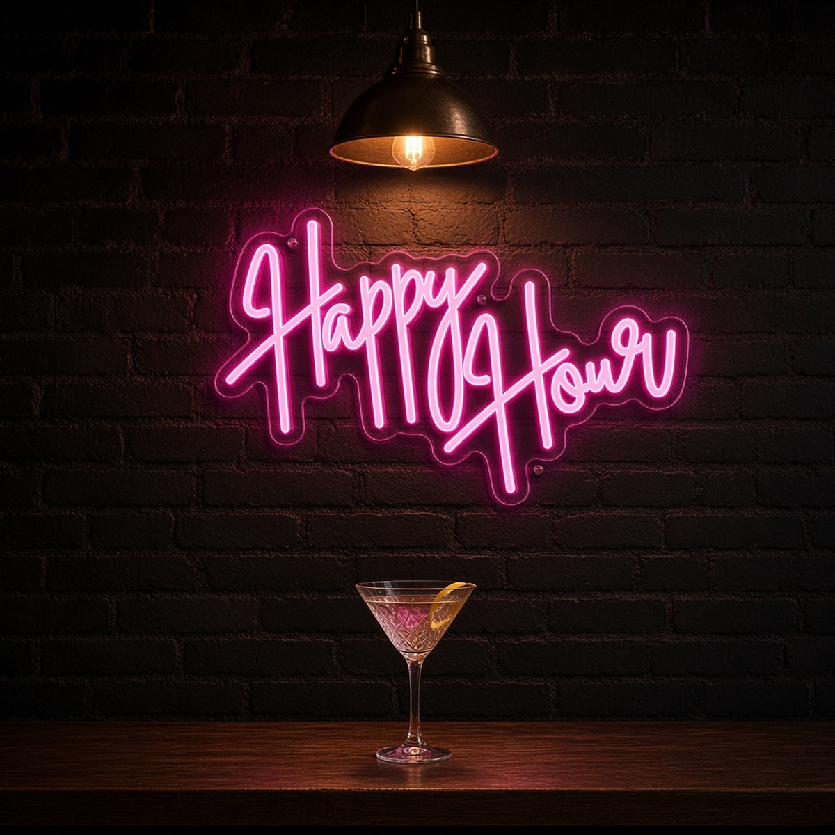 Happy Hour Brush for Bar Pub Man Cave Wall Decor LED Neon Sign - advertising view