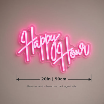 Happy Hour Brush for Bar Pub Man Cave Wall Decor LED Neon Sign - size guide