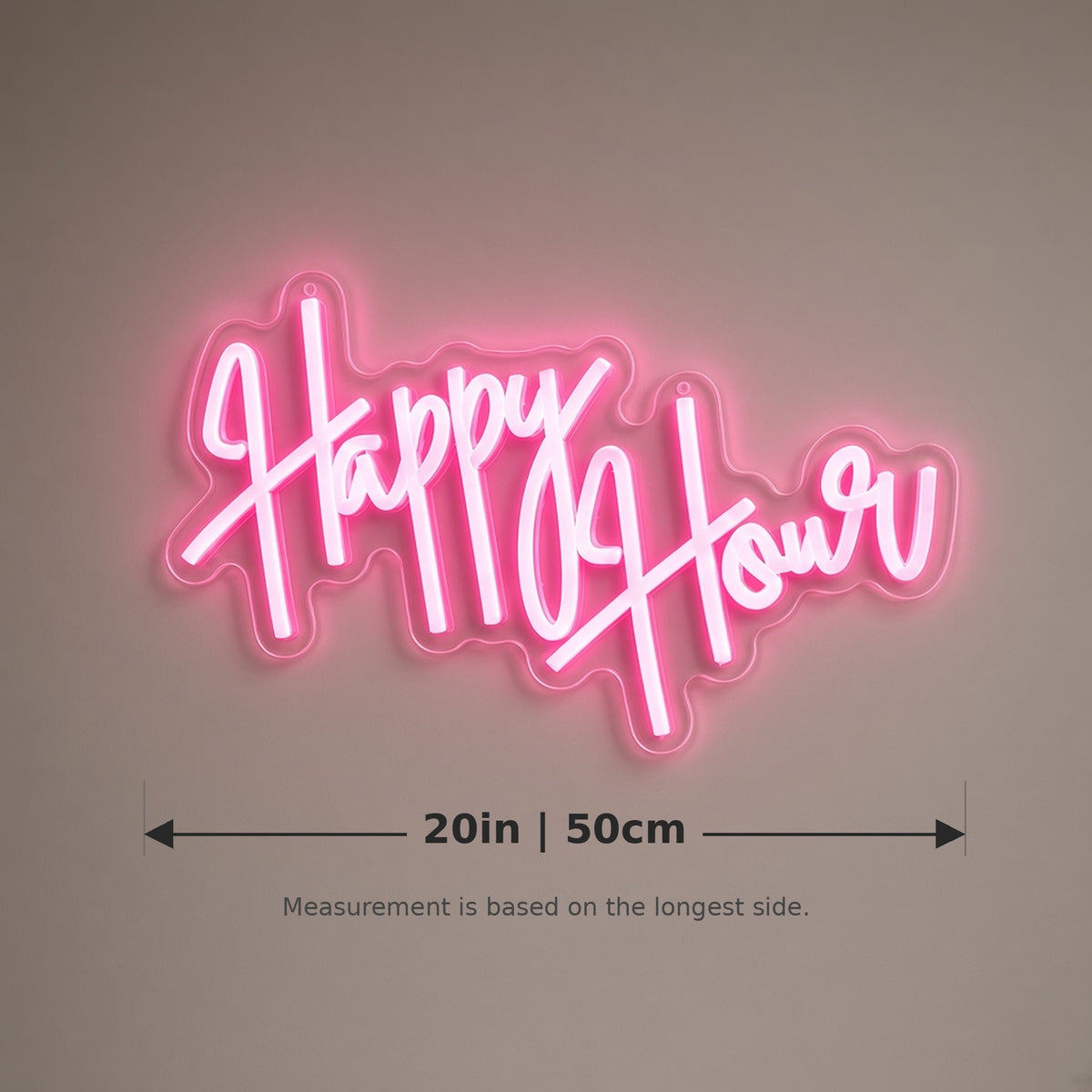 Happy Hour LED Neon Sign - size guide