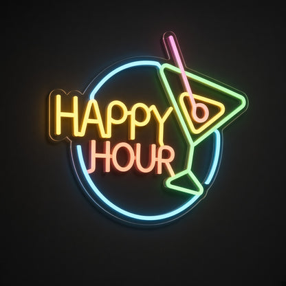 Happy Hour with Martini Glass for Home Bar LED Neon Sign - product hero