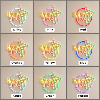Happy Hour with Martini Glass for Home Bar LED Neon Sign - nine-color grid