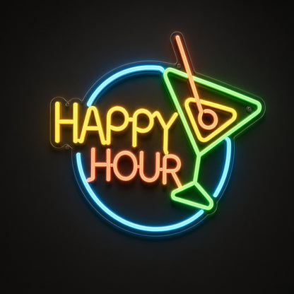 Happy Hour Text Martini Ring for Home Bar LED Neon Sign - product hero