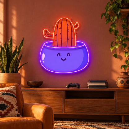 Happy Cactus Planter LED Neon Sign - advertising view