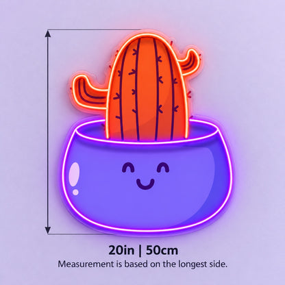 Happy Cactus Planter LED Neon Sign - size guide