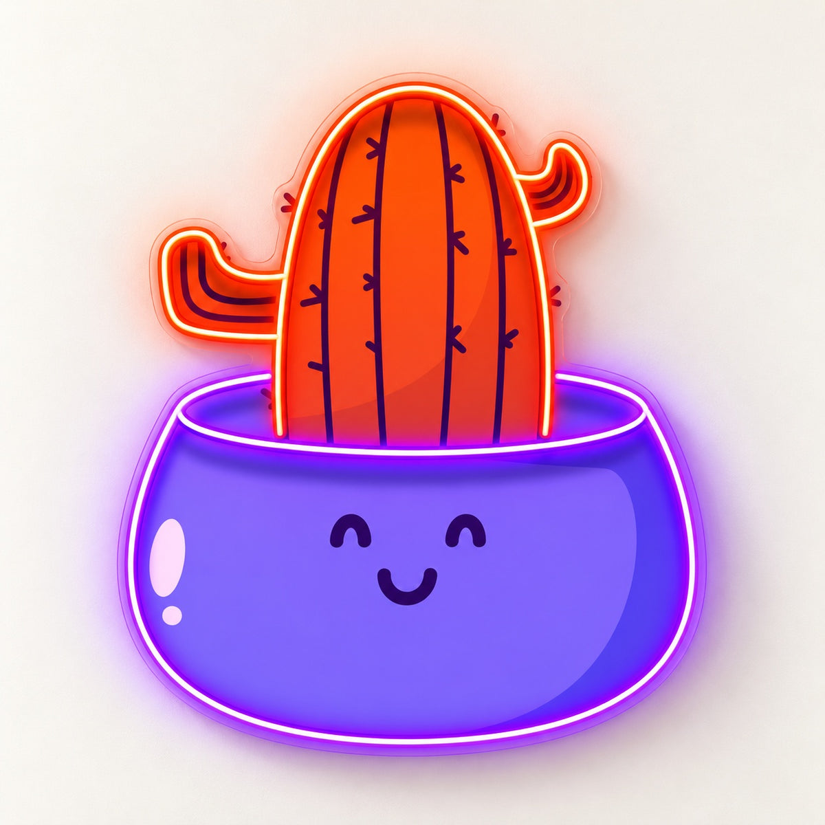 Happy Cactus Planter LED Neon Sign - natural light view