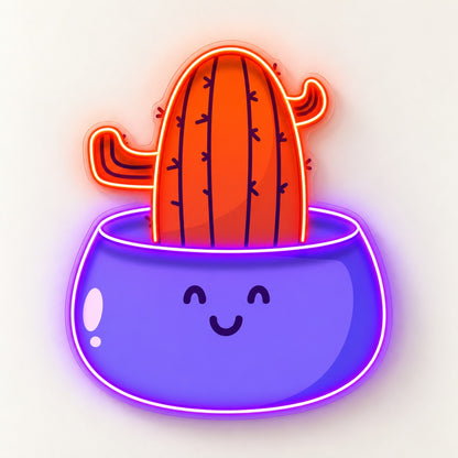 Happy Cactus Planter LED Neon Sign - natural light view
